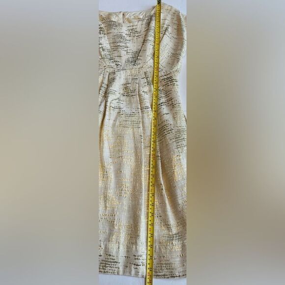 Shoshana A-line Cocktail Dress Sz 4 Cream Metallic Gold Threads Lined Cap Sleeve - Picture 8 of 11
